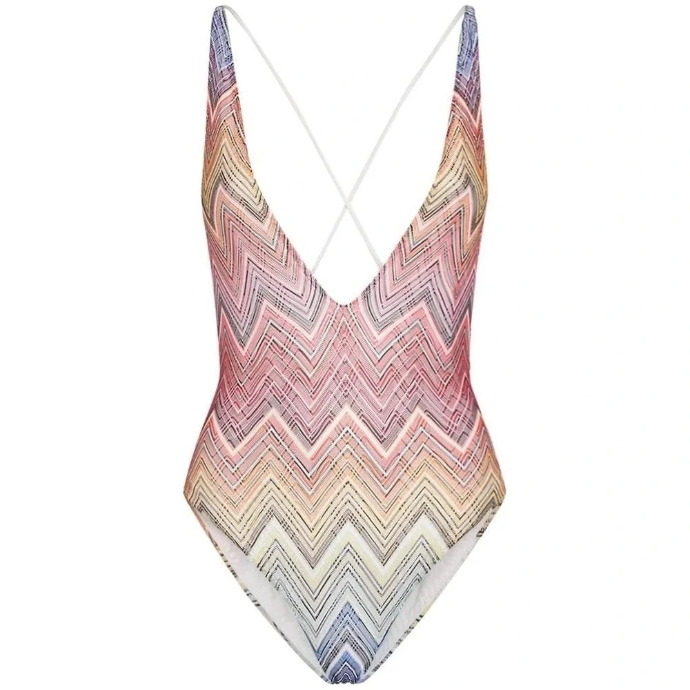 Missoni One Piece Crochet Swimsuit Zigzag Chevron Multi IT 48 MC22SP03 BR00TH